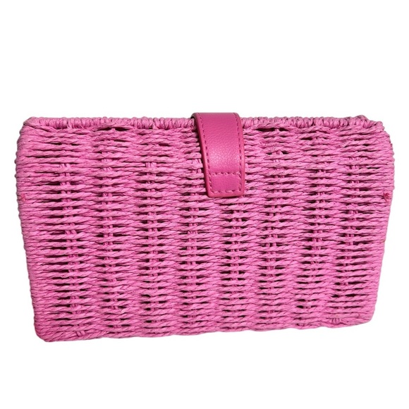A New Day pink straw woven handbag, 2 strap styles, clutch, Like NEW Summer - Picture 8 of 13